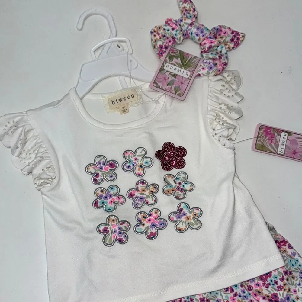 ๐ฅbtween Matching Setโin Soft Pastels with Floral Accents girls kids Sz 2T New - Picture 2 of 6